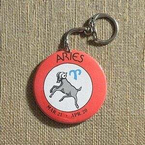 ARIES Vintage Zodiac Sign Astrology Round Metal Key Chain